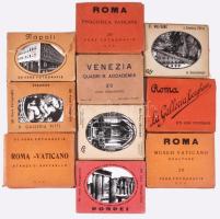 10 db különféle külföldi képsorozat: St. Wolfgang (Salzkammergut), Pompei, Napoli, stb. Részben sérült papírborítókkal, 7x9,5 cm körüli méretben.