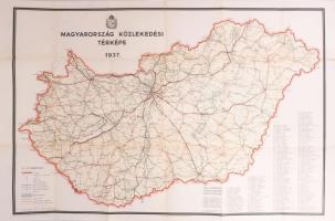 1937 Magyarország közlekedési térképe, tervezte és kiadja: a Magyar Kir. Központi Statisztikai Hivatal, Bp., M. Kir. Állami Térképészeti Intézet, kisebb lapszéli szakadásokkal, 62,5x94,5 cm