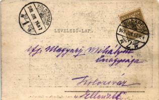 1903 Budapest II. Hűvösvölgy, villamos vasúti végállomás, villamos, vasutasok (EB)