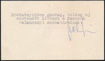 Faluvégi Lajos (1924-1999) közgazdász, pénzügyminiszter (1971-1980) autográf aláírása névjegykártyáján