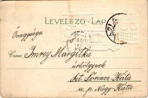 1903 Budapest V. Vigadó, szecessziós dombornyomott montázs lóherével és katicával. Klein kiadása. Em...