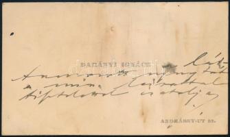 cca 1900 Darányi Ignác (1849-1927) földművelésügyi miniszter autográf sorai névjegykártyáján