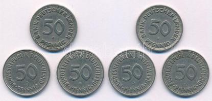 Német Szövetségi Köztársaság 1949. 50pf Cu-Ni (2xklf) "D" és "J" verdejel + 1950...