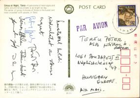 Üdvözlőlap az öttusázó csapattagok aláírásaival, mint Fábián László, Török Ferenc, Mizsér Attila, ...