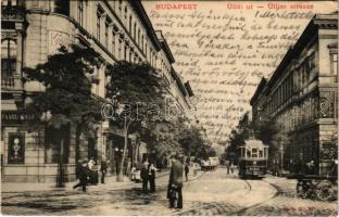 1904 Budapest VIII. Üllői út, Kálvin tér, Makó Mihály üzlete, Kilar János vendéglője, étterem, Magyar Fém és Lámpaáru gyár, kávéház, Kovald Péter reklámja, villamos. Serie Nr. 20. (kis szakadás / small tear)