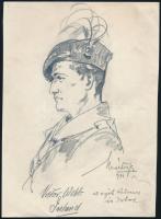 Márton Ferenc (1884-1940): 1933 Gödöllői Jamboree - Ír cserkész dedikált fotója. Ceruza, papír, jelzett, / Scout Jamboree 1933. Gödöllő, Irish scouts autograph signed drawing. Pencil drawing 20x18 cm