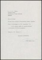 1990 Bp., Dimény Imre (1922-2017) Széchenyi-díjas agrármérnök, politikus, az MTA tagja, 1967 és 1975 között földművelésügyi és élelmezésügyi miniszter autográf aláírása gépelt levelén