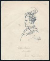 Márton Ferenc (1884-1940): 1933 Gödöllői Jamboree - Ír cserkész dedikált fotója. Ceruza, papír, jelzett, / Scout Jamboree 1933. Gödöllő, Irish scouts autograph signed drawing. Pencil drawing 20x18 cm