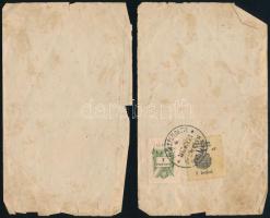 1947 Okmány, sérüléssel 1Ft Debrecen városi és állami illetékbélyeggel