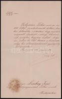 1886 Bp., Fabiny Teofil (1822-1908) igazságügy-miniszter autográf aláírása Liszkay Jenő igazságügy-miniszteri titkár részére szóló előléptetésen