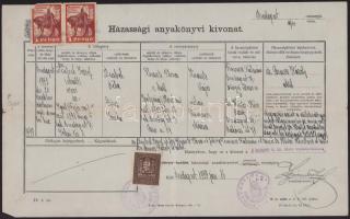 1929 Budapest városi és állami illetékbélyeg teljes okmányon