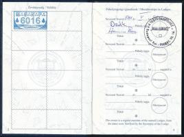 M.S.N.P. [Magyarországi Symbolikus Nagypáholy] szabadkőműves útlevél, fénykép nélkül // S.G.L.H. [Sy...