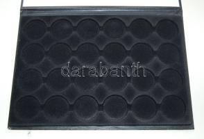 Esztétikus éremtartó tálca borítóval, 24db 45mm átmérőjű erméhez, használt, szép állapotban