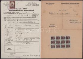 ca 1920-1940 Vegyes okmánybélyeges okmányok, közötte Miskolc városi, Budapest városi illetékbélyegek