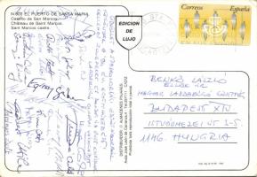 1994. Az olimpiai labdarúgó válogatott tagjainak dedikált képeslapja (Egressy Gábor, Mátyus János, Bárányos Zsolt, ...)