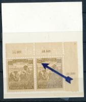 1920 Arató ívsarki pár, a jobb oldali bélyegen az értékszámban a 6-os megugrott