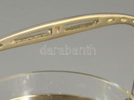 Kínáló tál, csiszolt üveg betét, áttört fém. d: 10 cm