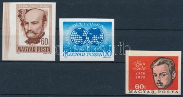 1965-1966 Évfordulók - Események 3 klf vágott bélyeg (Kun Béla gumihiba / gum disturbance)