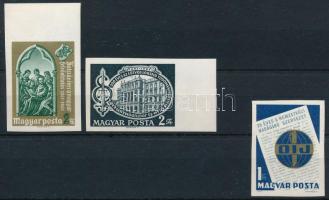 1967-1971 Évfordulók - Események 2 klf vágott ívszéli bélyeg + 25 éves a Nemzetközi Újságíró Szervezet vágott bélyeg (1Ft gumihibák / gum disturbances)