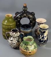7 darabos kerámia gyűjtemény, közte jó darabokkal: pereckulacs, Mónus kerámia, hódmezővásárhelyi kerámia, stb., m: 23 cm alatt