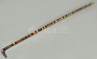 1895 Ezüst (Ag) fejes macskaszem berakásos sétapálca "Bátor 1895" felirattal, jelzett m: 83 cm