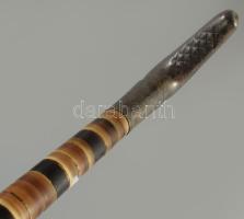 1895 Ezüst (Ag) fejes macskaszem berakásos sétapálca "Bátor 1895" felirattal, jelzett m: 8...