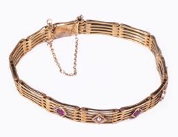 14K arany (Au) karkötő gyöngy és rubin berakással. Jelzett. br 11,5 g 19 cm