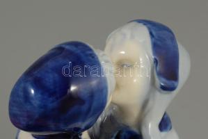 Holland szerelmespár szobor, hibátlan, kobaltkék festéssel, m: 10 cm