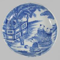 Kínai dísztál, jelzés nélkül, máz alatti kobalt festés, hibátlan, d: 14 cm