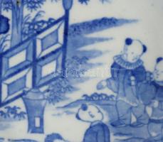 Kínai dísztál, jelzés nélkül, máz alatti kobalt festés, hibátlan, d: 14 cm