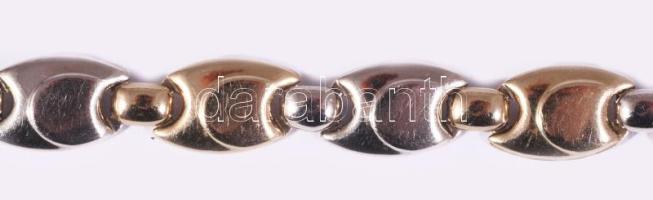 Fehér- és sárga arany (Au) karlánc. Jelzett, 1998 utáni fémjel, 14 karátos arany, h: 16 cm, nettó 5,...