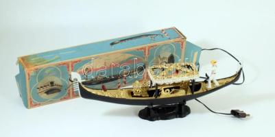 Retro olasz műanyag világító gondola dísz, működik, eredeti dobozában, h: 35 cm