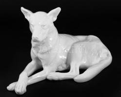 Herendi porcelán kutya, fehér mázas, jelzett, hibátlan, 18x30 cm