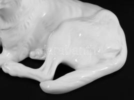 Herendi porcelán kutya, fehér mázas, jelzett, hibátlan, 18x30 cm