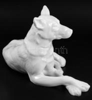 Herendi porcelán kutya, fehér mázas, jelzett, hibátlan, 18x30 cm
