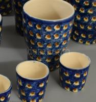 Antik pávaszemes mintás kerámia borozó-pálinkázó készlet, 6-6 pohárral, m: 21 cm