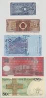 Vegyes, 5db-os külföldi bankjegytétel, közte: Lengyelország, Banglades, Malajzia, Kína, Korea T:UNC-...