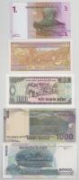 Vegyes, 5db-os külföldi bankjegytétel, közte: Kambodzsa, Indonézia, Vietnám, Guinea, Kongó T:UNC-AU,...