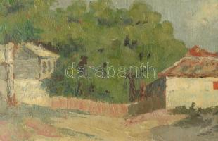 Kurländer István (-), működött a XX. sz. első felében: Utcarészlet. Olaj, fa, jelzett. Dekoratív fak...