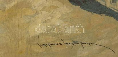 Kurländer István (-), működött a XX. sz. első felében: Utcarészlet. Olaj, fa, jelzett. Dekoratív fak...