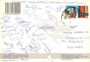 A magyar labdarúgó válogatott csapattagjainak aláírása képeslapon (Hajdú Attila, Bánfi János, Hamar István, ...)