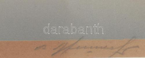 Olvashatatlan jelzéssel: Téli szán. Szitanyomat, papír. Üvegezett fakeretben. 21x51 cm