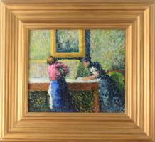 Jelzés nélkül (Balla Béla?): Enteriőr festménnyel. Olaj, karton. Dekoratív fakeretben. 31x36 cm