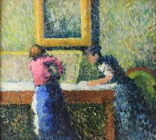 Jelzés nélkül (Balla Béla?): Enteriőr festménnyel. Olaj, karton. Dekoratív fakeretben. 31x36 cm