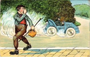 1906 Humoros művészlap automobillal / humour art postcard with automobile (EK)