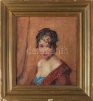 Jelzés nélkül (Vigh Bertalan?): Portré. Olaj, vászon. Hátoldalán Szabó György Képszalon 1920-40 körüli bélyegzésével. Dekoratív, kissé sérült fakeretben. 38x34 cm