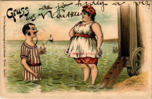 1898 Humoros művészlap fürdőzőkkel. Carl Otto Hayd No. 440. / humour art postcard with bathers. litho (EB)