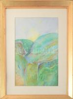 Bikácsi Daniela (1943- ): Elképzelt táj, akvarell, papír, jelzett. Dekoratív, üvegezett fa keretben, 46×29,5 cm