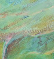 Bikácsi Daniela (1943- ): Elképzelt táj, akvarell, papír, jelzett. Dekoratív, üvegezett fa keretben,...