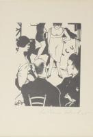 Christian Schad (1894-1982): Circus, 1925, utánnyomás 1970 körül (Panderma kiadás). Fametszet, papír, jelzett. Üvegezett keretben. 12x9,5 cm / Christian Schad (1894-1982): Circus, 1925, later print around 1970 (edition Panderma). Woodcut on paper, signed. Framed with glass. 12x9,5 cm.